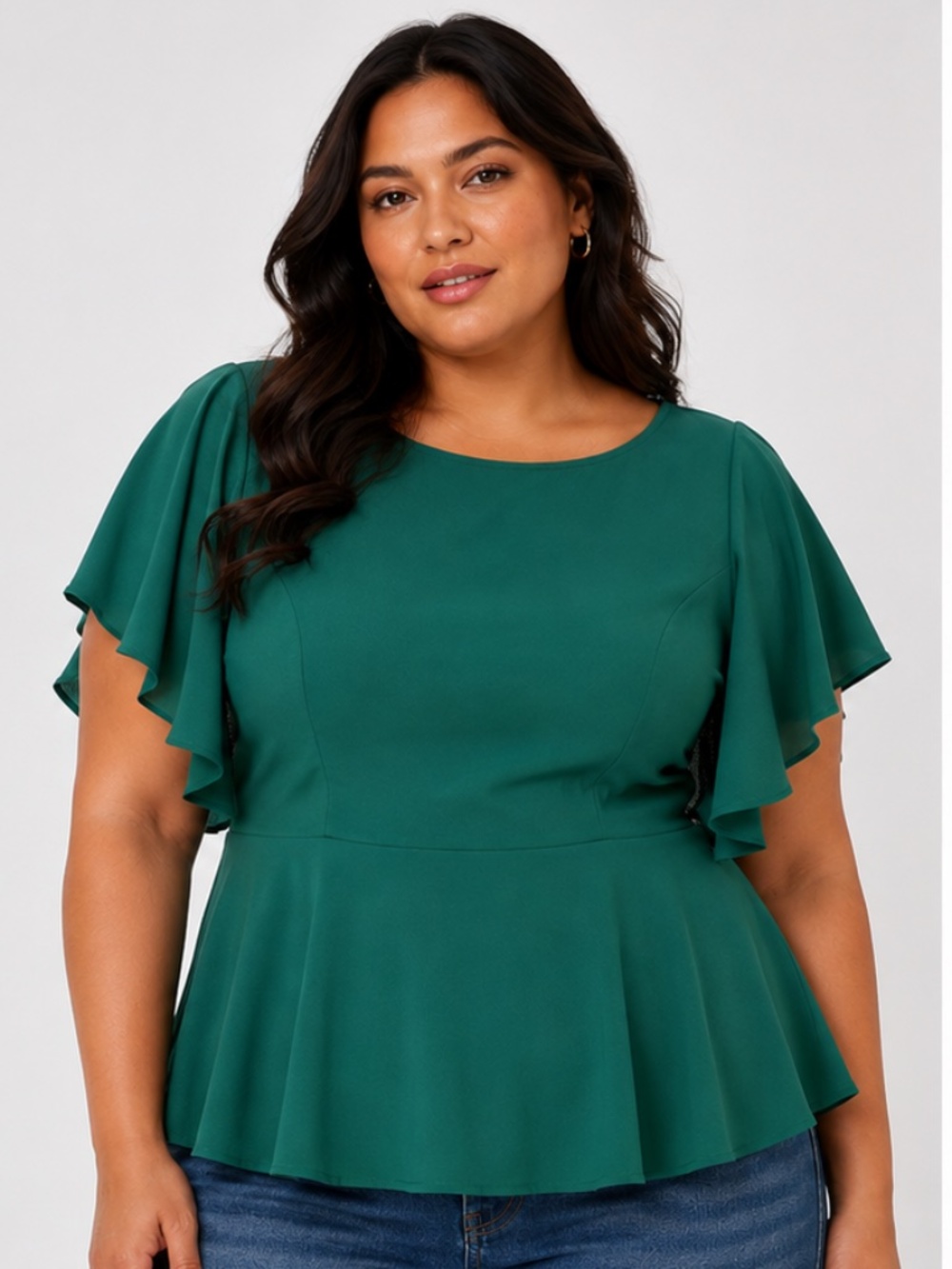 Plus size City Chic Green flutter sleeve peplum top, sz 18, NWT